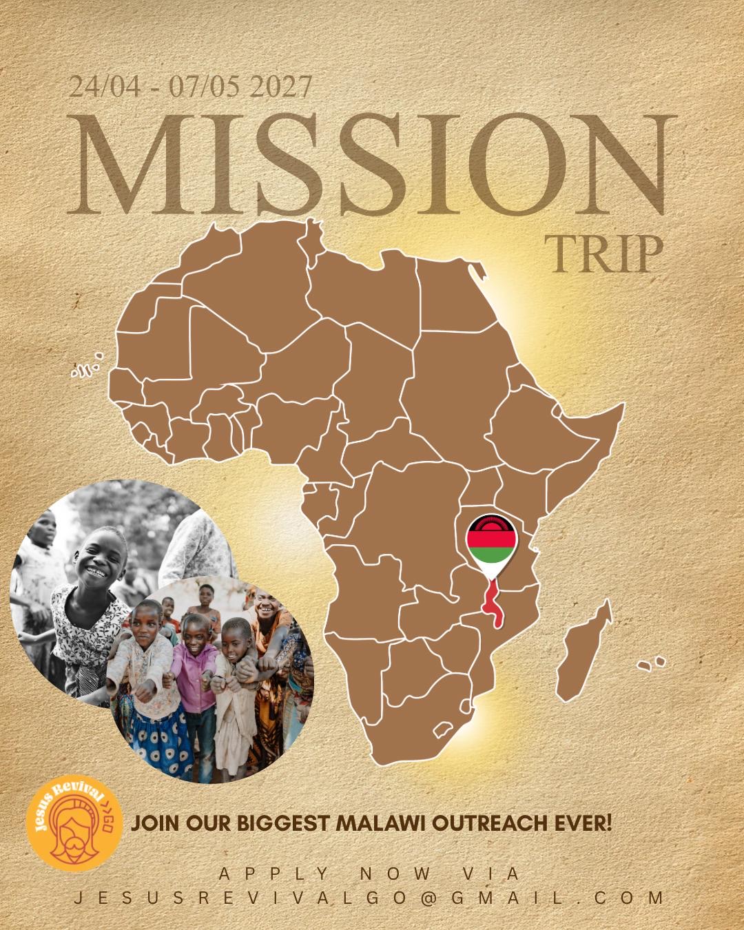 Mission trip to Malawi, 24 April - 7 May 2027